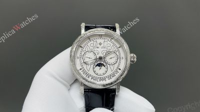 Patek Philippe Complications CH29-535 Movement 42mm WG Engraved Case White Face Watch